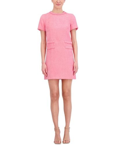 Eliza J Braided Trim Boucle Shift Dress - Pink