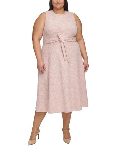 Calvin Klein Plus Size Sleeveless Tweed Midi Dress - Pink