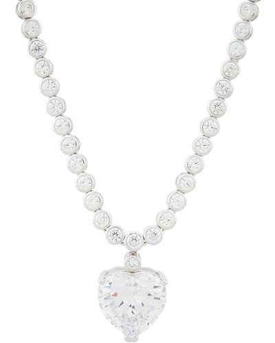 Arabella Cubic Zirconia Heart & Bezel-set 18" Pendant Necklace - White