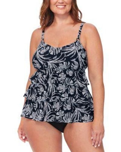 Island Escape Plus Size Tiered Printed Tankini Top High Waist Bottoms Created For Macys - Black