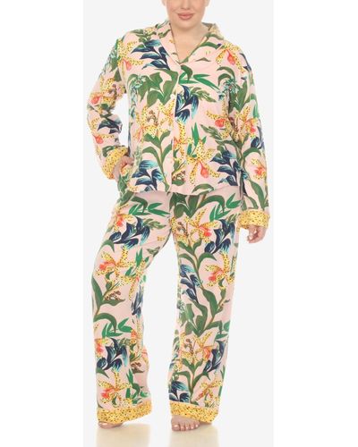 White Mark Plus Size 2 Pc. Wildflower Print Pajama Set - Metallic