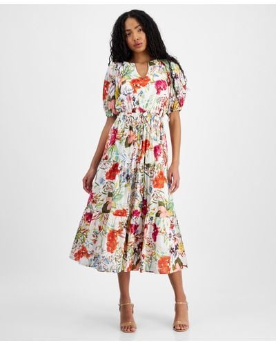 Anne Klein Floral-print Tiered Midi Dress