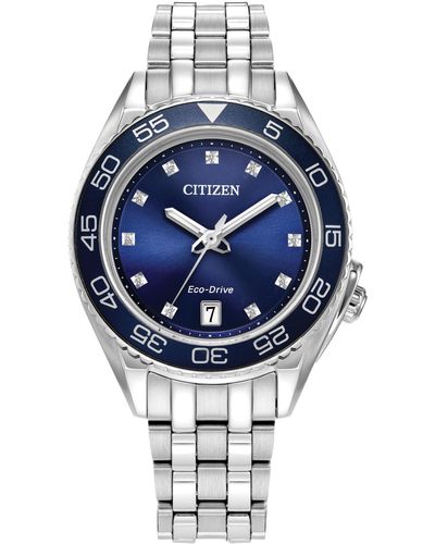 Citizen Eco-drive Sport Luxury Diamond Accent Stainless Steel Bracelet Watch 35mm - Gray