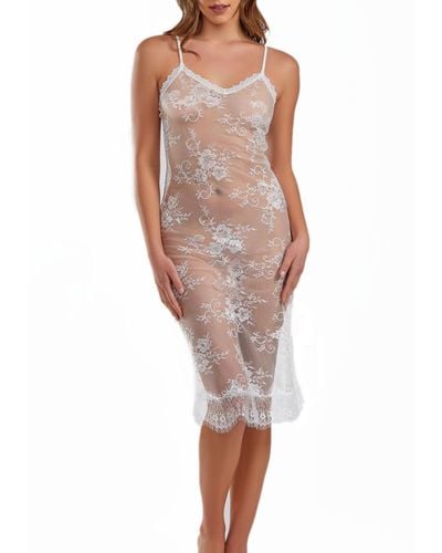 iCollection Jasmine Sheer Floral Fitted Lace Gown - White