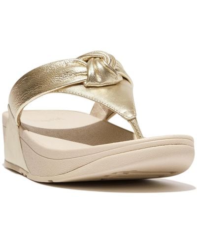 Fitflop Lulu Padded-knot Metallic-leather Toe-post Sandals - White