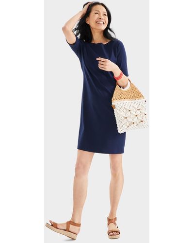 Style & Co. Cotton Boat-neck Elbow-sleeve Dress - Blue