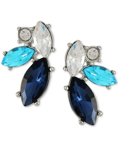 Guess Tone Aqua & Blue Stone Cluster Button Earrings