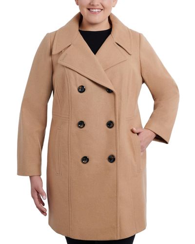 Anne Klein Plus Size Notched-collar Double-breasted Peacoat - Natural