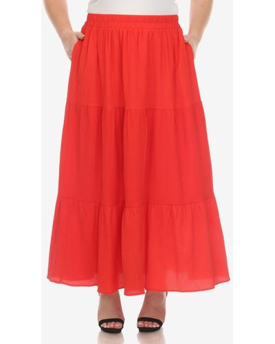White Mark Plus Size Pleated Tie Maxi Skirt - Red