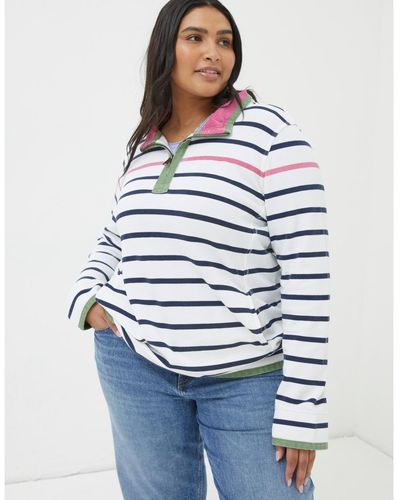 FatFace Fat Face Plus Size Airlie Breton Stripe Sweatshirt - White
