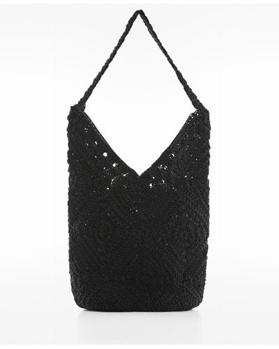 Mango Bucket Crochet Handbag - Black
