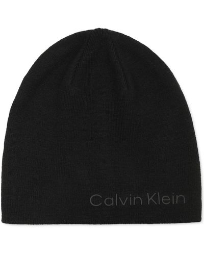 Calvin Klein Tweed Logo 2-in-1 Reversible Beanie - Black