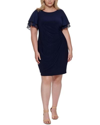 Jessica Howard Plus Size Flutter-sleeve Side-ruched Dress - Blue