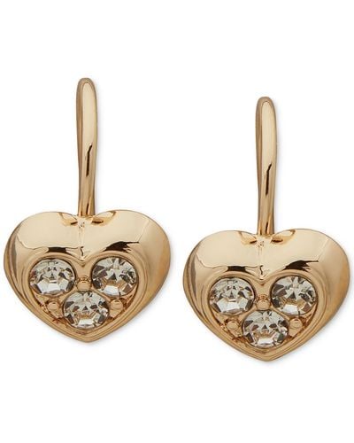 Anne Klein Gold-tone Crystal Heart Stud Clip On Earrings - Natural