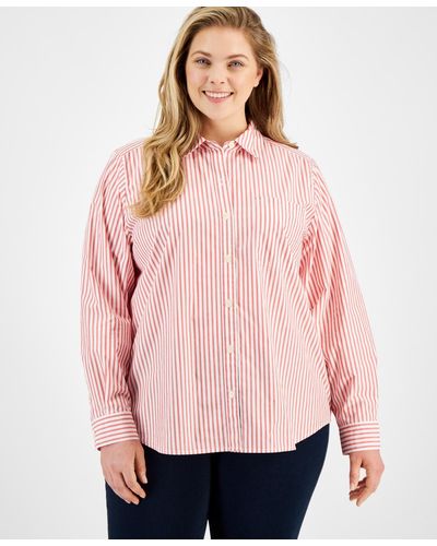 Style & Co. Plus Size Striped Button-down Shirt - Pink