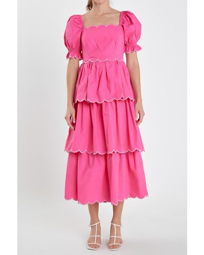 English Factory Scallop Tiered Dress - Pink