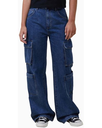 Cotton On Cargo Wide Leg Jeans - Blue