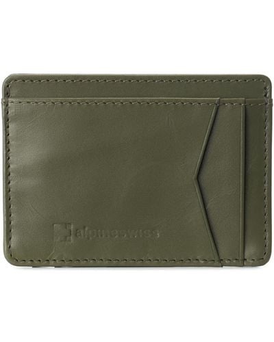 Alpine Swiss Rfid Safe Front Pocket Wallet Smooth Leather Slim Card Holder - Green