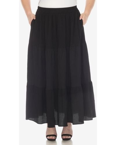 White Mark Plus Size Pleated Tiered Maxi Skirt - Black