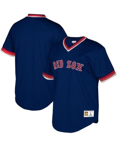 Mitchell & Ness Boston Red Sox Big And Tall Cooperstown Collection Mesh Wordmark V-neck Jersey - Blue