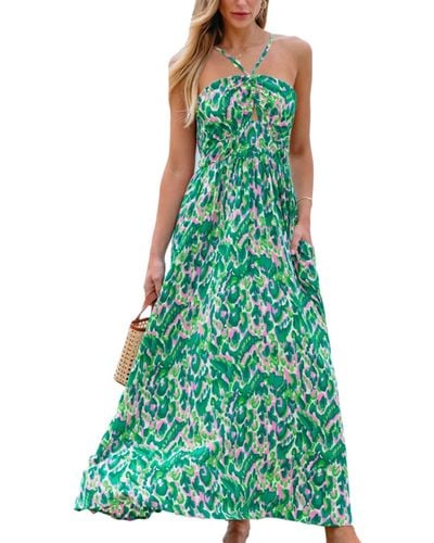 CUPSHE Abstract Print Ruched Cutout Beach Dress - Green