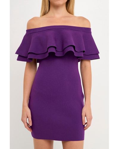 Endless Rose Off-the-shoulder Mini Dress - Purple