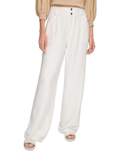 DKNY Top-stitched Crinkle Pants - White
