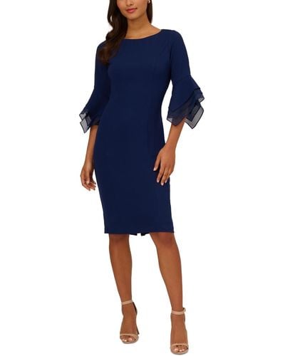 Adrianna Papell Tiered-cuff 3/4-sleeve Sheath Dress - Blue
