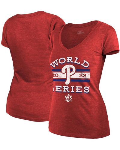 Majestic Threads Philadelphia Phillies 2022 World Series Modest V-neck T-shirt - Red