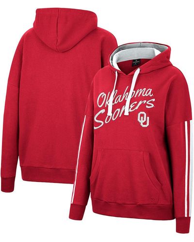 Colosseum Athletics Oklahoma Sooners Serena Oversized Sleeve Striping V-neck Pullover Hoodie - Red