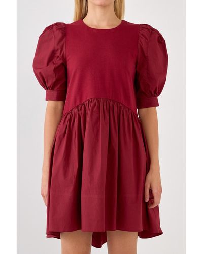 English Factory High Low Knit Combo Dress - Red