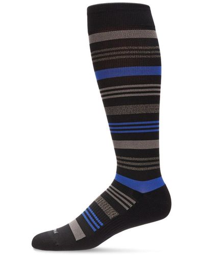 Memoi Striped Nylon Compression Socks - Black