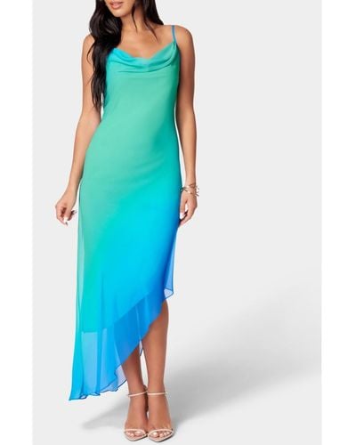 Bebe Asymmetrical Ombre Dress - Blue