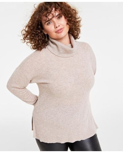 Charter Club Plus Size Turtleneck Long-sleeve 100% Cashmere Sweater - White