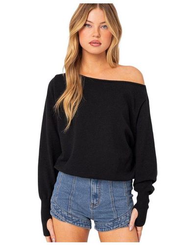 Edikted Off Shoulder Oversized Sweater - Black