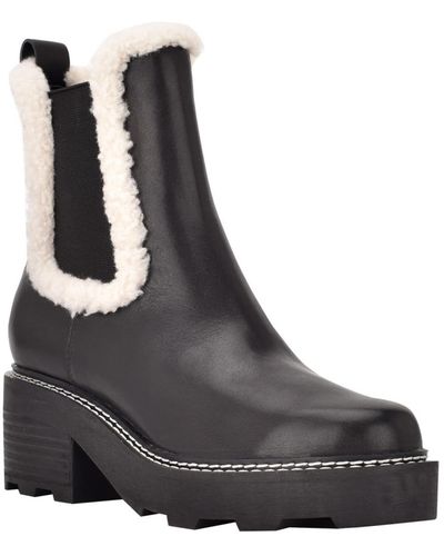 Calvin Klein Anissa Leather Faux Fur Chelsea Boots - Black