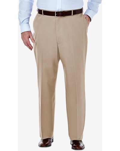 Haggar Big & Tall Premium No Iron Khaki Classic Fit Flat Front Hidden Expandable Waistband Pants - Natural