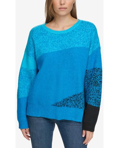 DKNY Mixed-knit Drop-sleeve Sweater - Blue