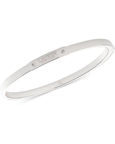 Ralph Lauren Lauren Sterling Silver Crystal Logo Bangle Bracelet - White