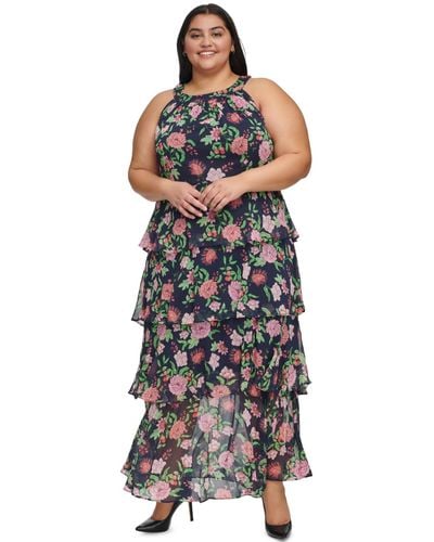 Tommy Hilfiger Plus Size Tiered Halter Maxi Dress - Multicolor