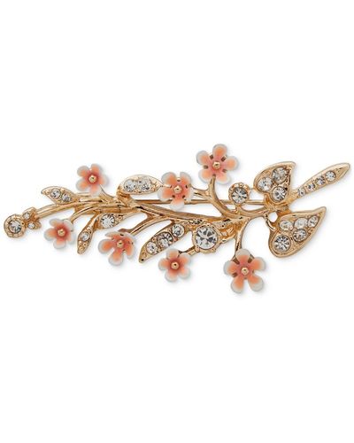 Anne Klein Gold-tone Crystal & Pink Flower Sprig Pin - White