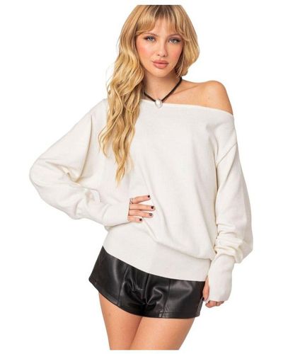 Edikted Off Shoulder Oversized Sweater - White