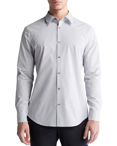 Calvin Klein Slim Fit Long Sleeve Micro Stripe Button-front Shirt - Gray