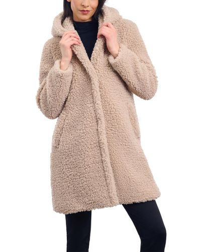 BCBGeneration Hooded Button-front Teddy Coat - Natural