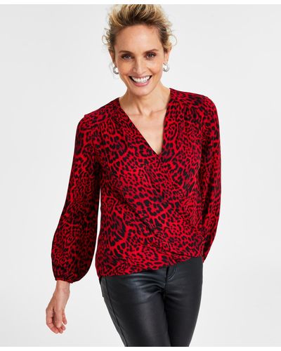 INC International Concepts Printed Surplice Top - Red