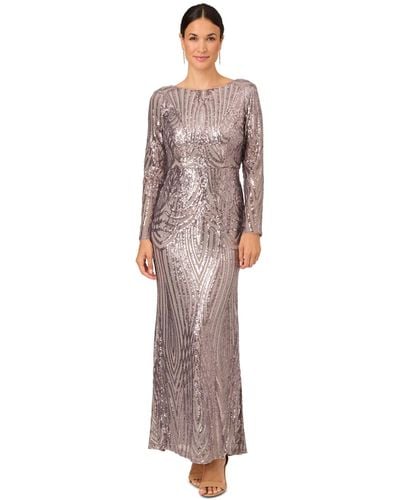 Adrianna Papell Sequined Long-sleeve Gown - Multicolor