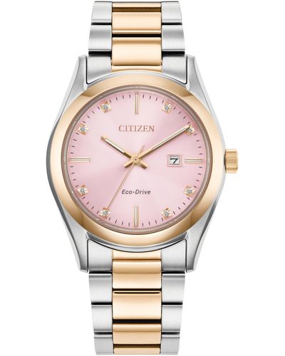 Citizen Eco-drive Sport Luxury Diamond Accent Two Tone Stainless Steel Bracelet Watch 33mm - Pink