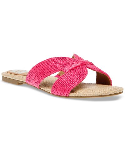 DV by Dolce Vita Geeya Raffia Criss Cross Strap Flat Slide Sandals - Pink