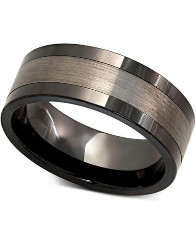 Macy's Men's Tungsten Ring, Black Ceramic With Tungsten Inlay Ring