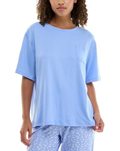 Roudelain Round-neck Dolman-sleeve Pajama Shirt - Blue